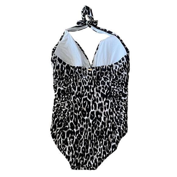 Calvin Klein Women’s Leopard Print Halter One Piece Swimsuit Size 14 Slimming - Picture 4 of 7